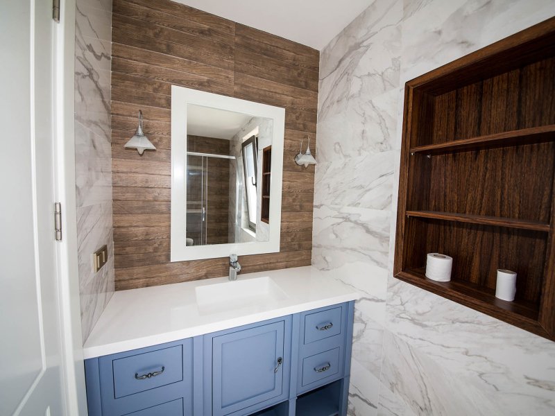 Bathroom vanity and mirror listing photo included in a property photos to video workflow