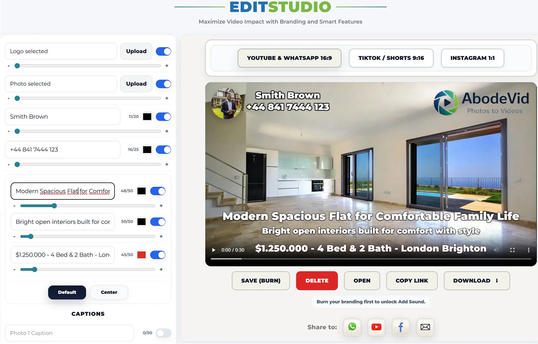 AbodeVid edit studio in YouTube widescreen format