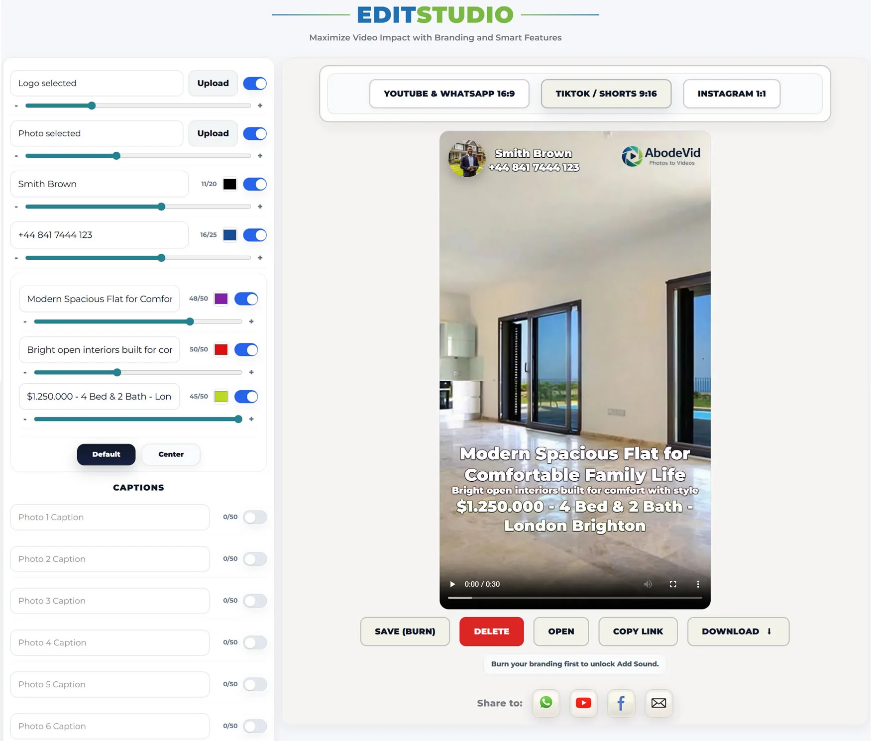 AbodeVid edit studio in TikTok vertical format