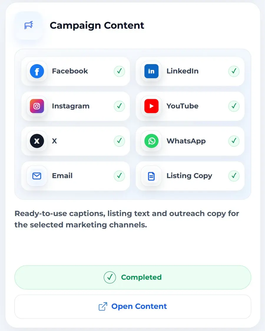 Campaign content example inside the AbodeVid real estate listing Marketing Kit