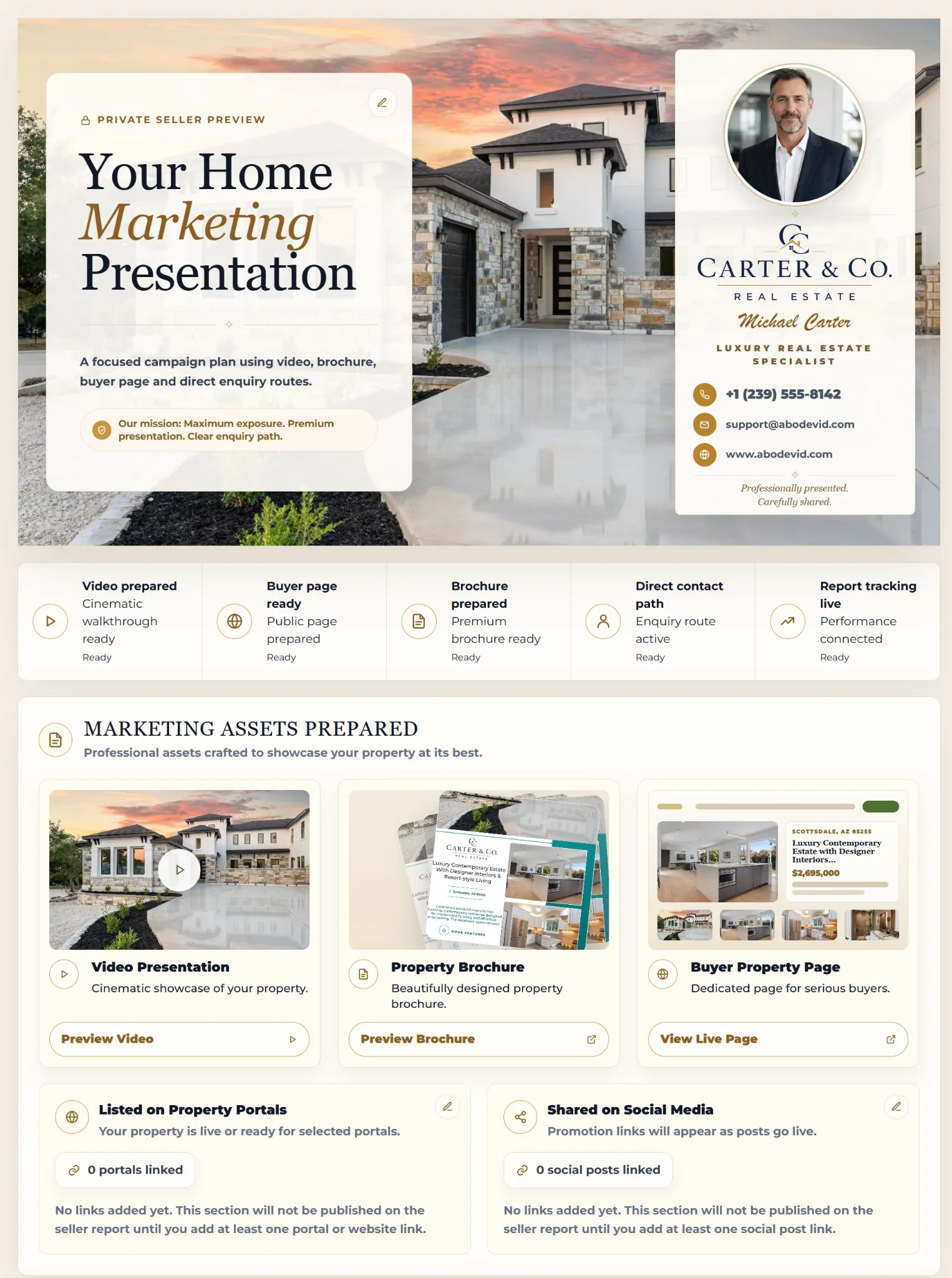 Seller-facing campaign materials included in the AbodeVid real estate listing Marketing Kit